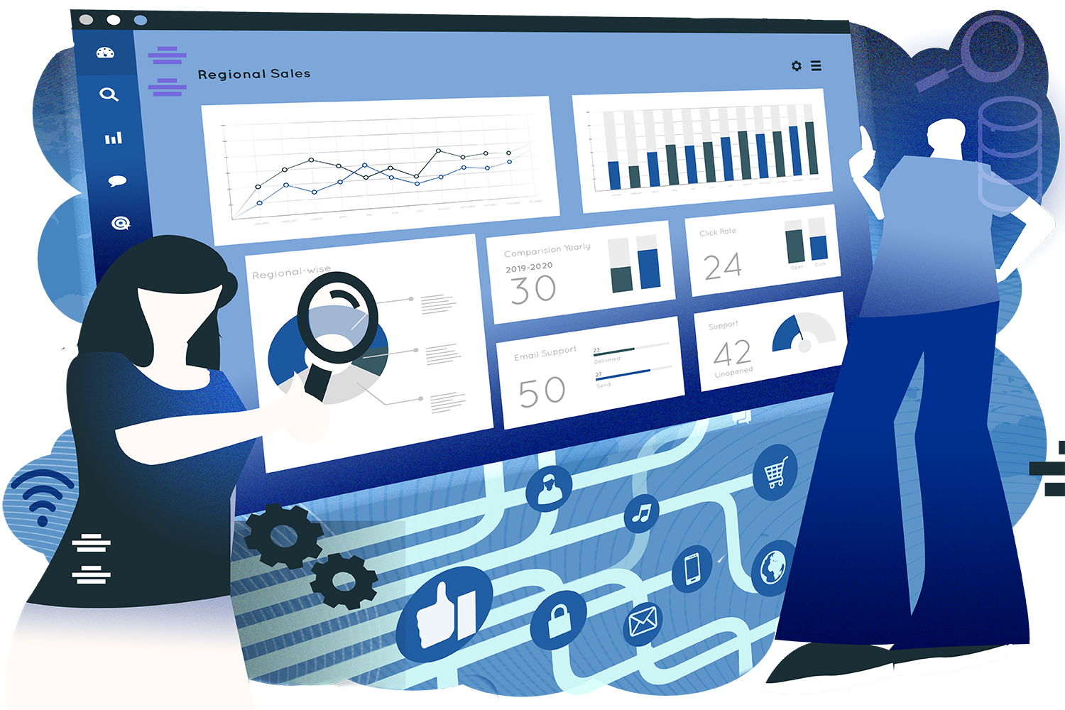 Tracciamento dati web e app: come farlo nel modo giusto? Un'illustrazione di Armando Borrelli per HRM Group